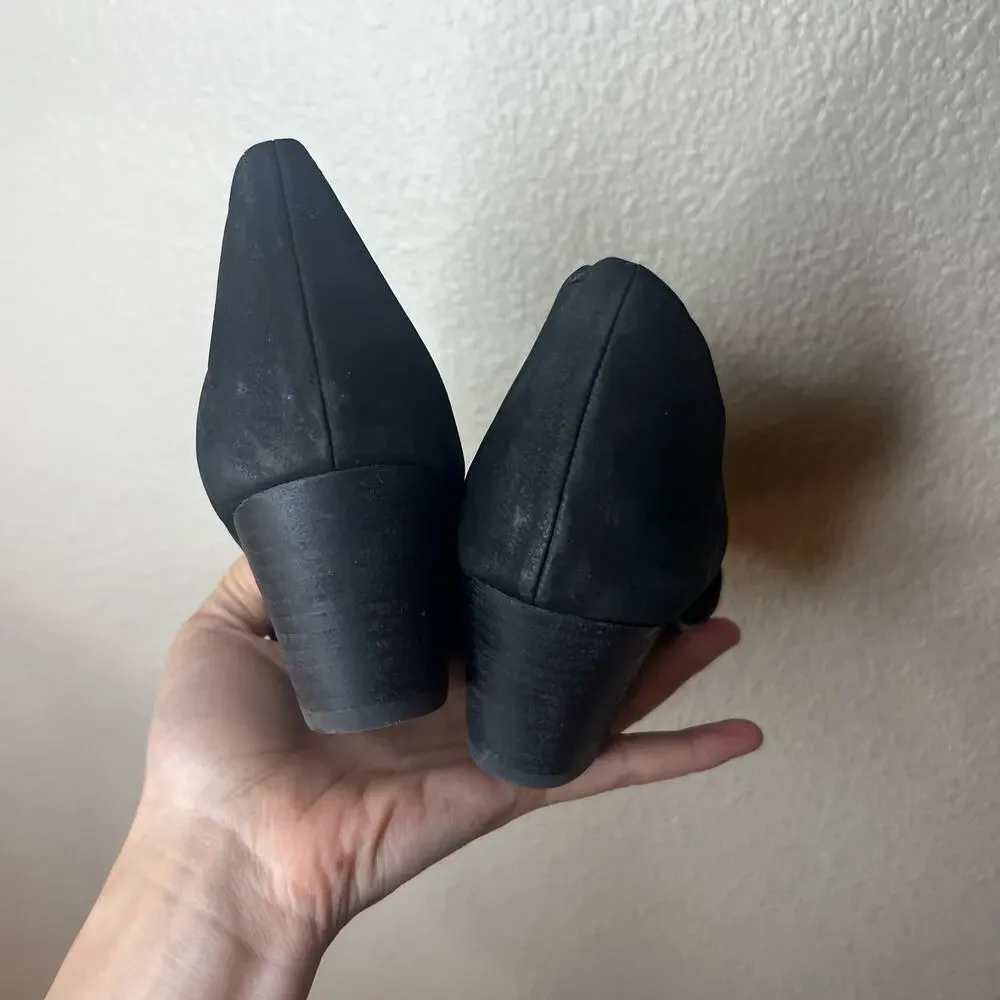 Eileen Fisher Fig D’Orsay nubuck leather wedge heels in black WOMENS 7.5